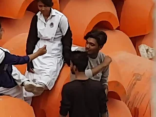 Indian school girl with alone friend